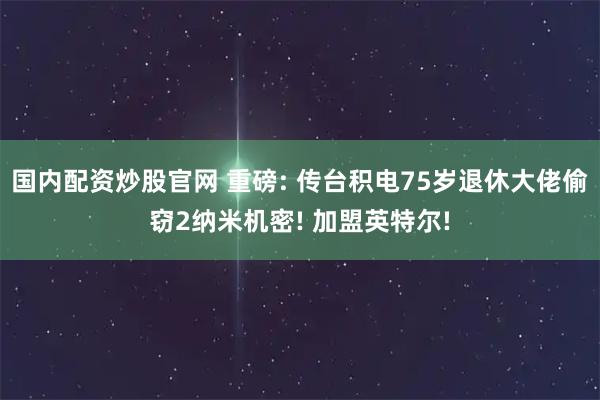 国内配资炒股官网 重磅: 传台积电75岁退休大佬偷窃2纳米机密! 加盟英特尔!